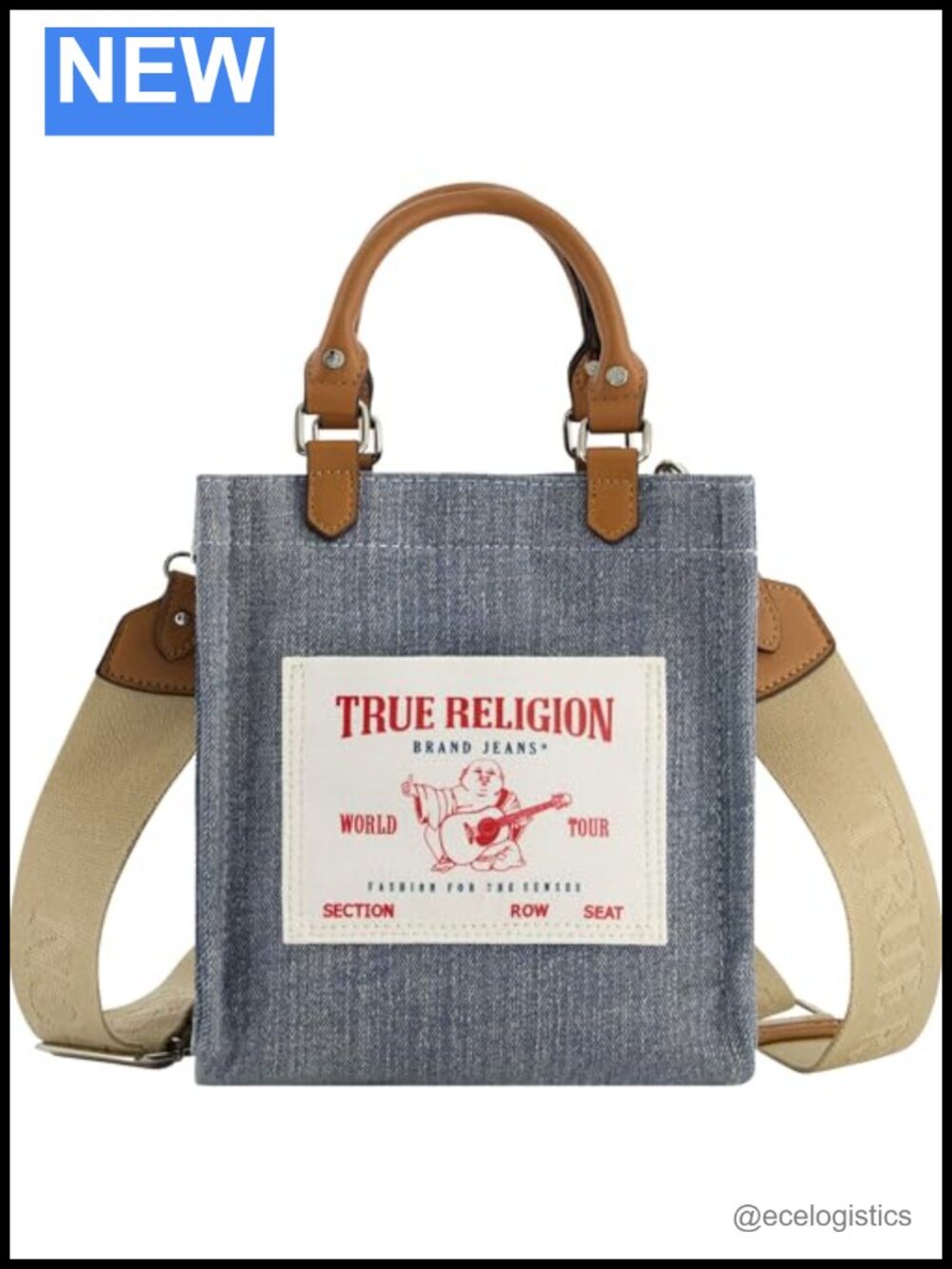 True Religion Tote Bag with Adjustable Removable Crossbody Strap